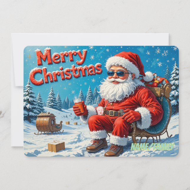Cool Modern Santa in Snowy Forest  Holiday Card (Front)