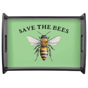 Cool Modern Save the Bees Sage Green Serving Tray