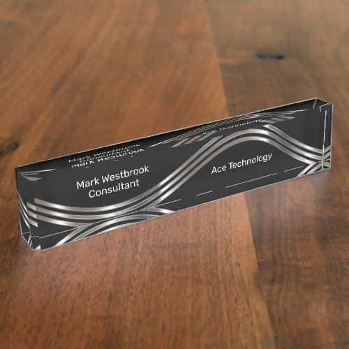 Cool Modern Silver Metallic Office Desk Name Plate