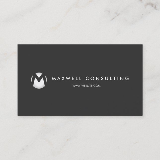 Cool Modern Silver Monogram  Black Professional Business Card (Front)