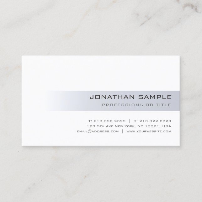 Cool Modern Silver Sleek Professional Elegant Top Business Card (Front)