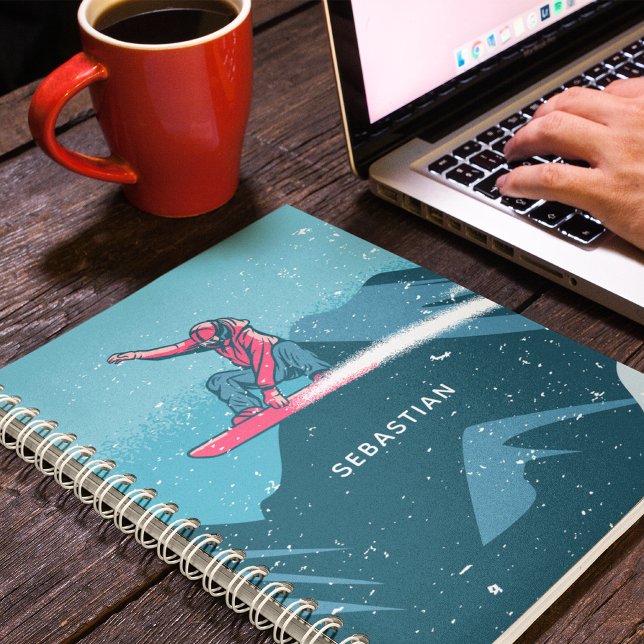 Cool Modern Snowboarding Winter Personalized Name Notebook (Creator Uploaded)