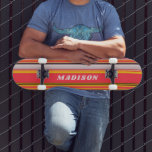 Cool Modern Stripes Personalized Custom Name Skateboard<br><div class="desc">Cool Modern Stripes Personalized Custom Name Skateboard features a colorful stripe pattern of pink, purple, yellow and black with your personalized name. Personalize by editing the text in the text box provided. Give a custom made gift, personalized skateboard to your favorite skateboarder for Christmas, birthday or your BFF. Designed by...</div>