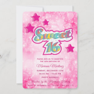 Cool modern super star typography pink invitation
