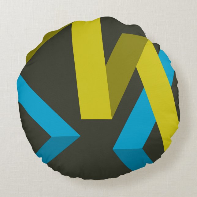 Cool, modern, trendy geometric ways flowing round pillow (Back)