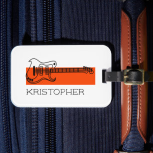 Cool Modern Trendy Minimal White Add Name Guitar Luggage Tag