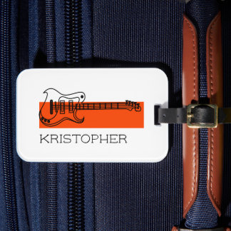 Cool Modern Trendy Minimal White Add Name Guitar Luggage Tag