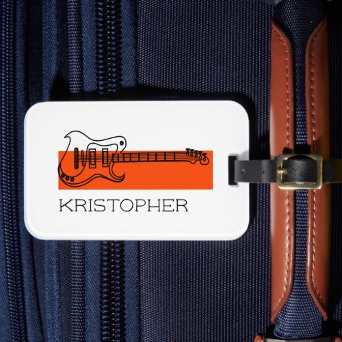   Cool Modern Trendy Minimal White Add Name Guitar Luggage Tag