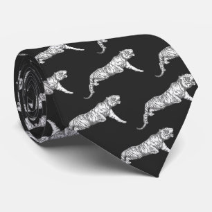 Cool Modern Trendy Silver Gray Tiger on Black Neck Tie