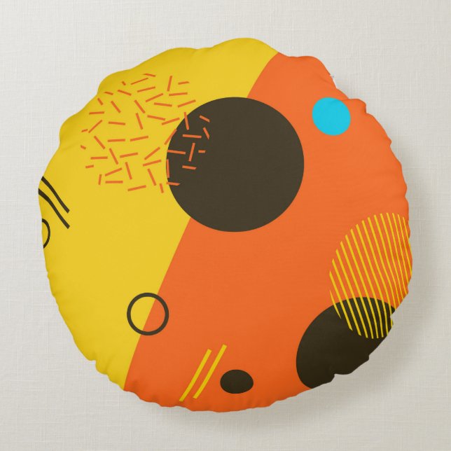 Cool, modern, trendy, urban Memphis illustration Round Pillow (Back)