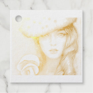 cool modern vintage lady mushroom foil favor tags