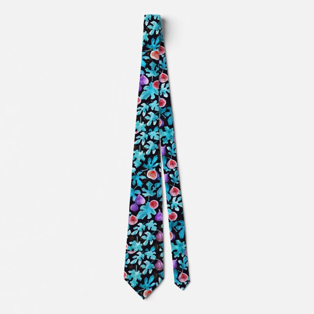 Cool Modern Watercolor Figs Fruit and Leaves Neck Tie (Front)