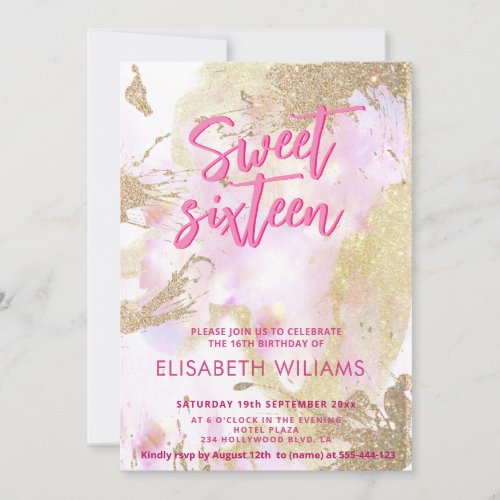 Cool modern  watercolor  typography sweet 16 invitation