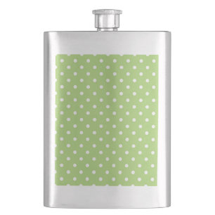 cool, modern white and lime green polka dots flask