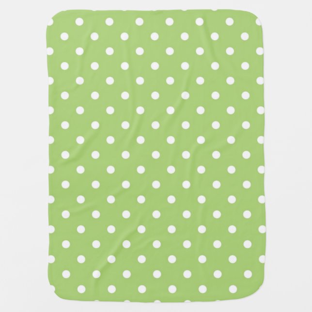 cool, modern white and lime green polka dots receiving blanket (Front)