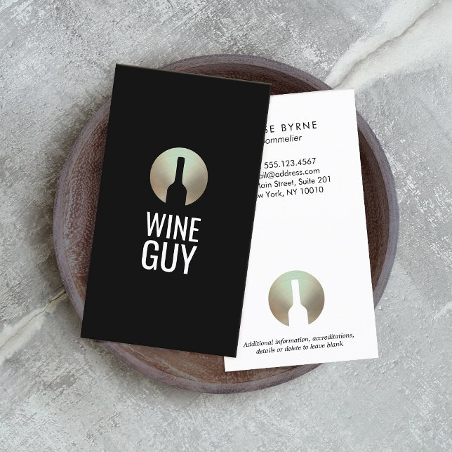 Cool Modern Wine Bottle Sommelier Logo Business Card (Creator Uploaded)