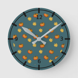 cool modern yellow pumpkin pattern lovers word art round clock