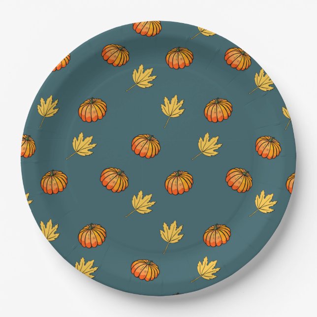 cool modern yellow pumpkin pattern lovers word paper plates (Front)