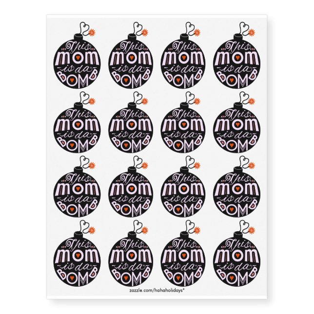 Cool Mom da Bomb Funny Cute Mother Typography Temporary Tattoos (Front)