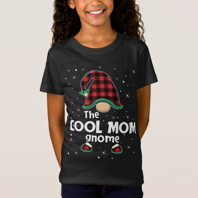 Cool Mom Gnome Buffalo Plaid Matching Christmas Gi T-Shirt (Front)