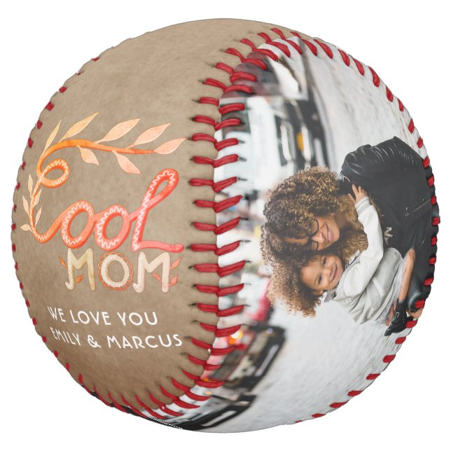 Cool Mom Hand Lettering Mother Rustic Beige Photo Softball (Angled)