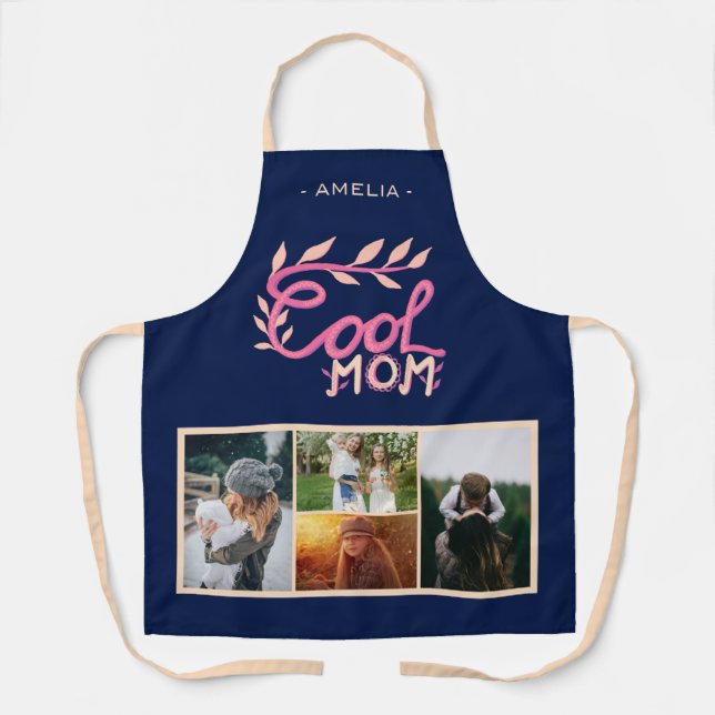 Cool Mom Hand Lettering Mother`s Day 4 Photo Apron (Front)