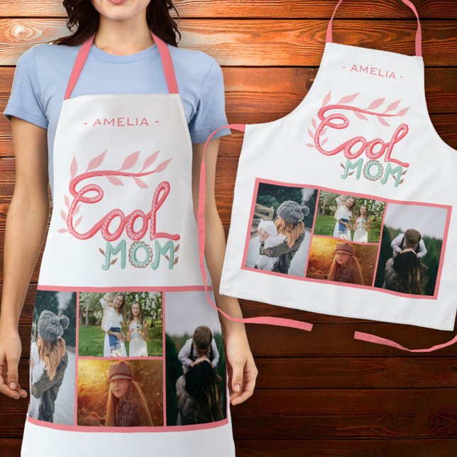 Cool Mom Hand Lettering Mother`s Day 4 Photo Apron (Creator Uploaded)