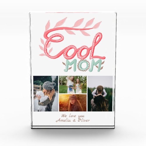 Cool Mom Hand Lettering Mother`s Day 4  Photo Block - Cool Mom Hand Lettering Mother`s Day 4 Photo  Photo Block. Artistic handwriting and drawing in pink and pastel turquoise. Add 4 photos, names and make a great gift for best mom for Mother`s Day, birthday or Christmas.