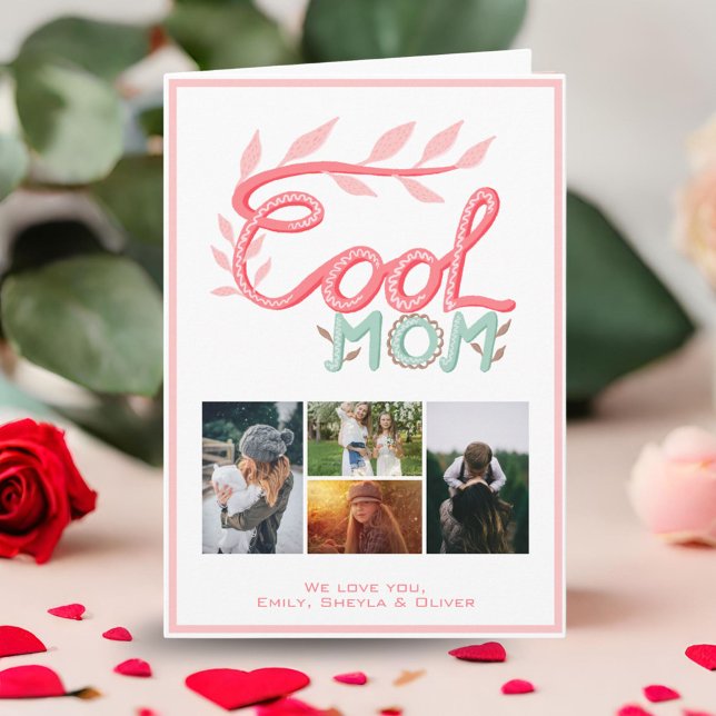 Cool Mom Hand Lettering Mother`s Day 4 Photo Card (Creator Uploaded)
