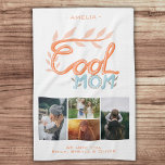 Cool Mom Hand Lettering Mother`s Day 4 Photo  Kitchen Towel<br><div class="desc">Cool Mom Hand Lettering Mother`s Day 4 Photo Collage Kitchen Towel. Artistic handwriting and drawing in orange and pastel blue. Add 4 photos and names and make a great gift for best mom for Mother`s Day,  birthday or Christmas.</div>