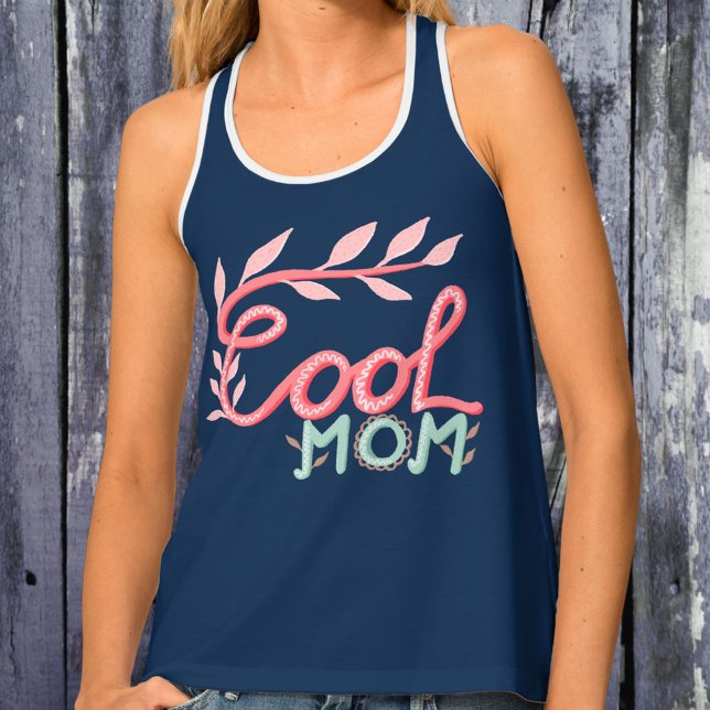 Cool Mom Hand Lettering Navy Blue Mother`s Day Tank Top (Creator Uploaded)
