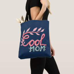 Cool Mom Hand Lettering Navy Blue Mother`s Day Tote Bag