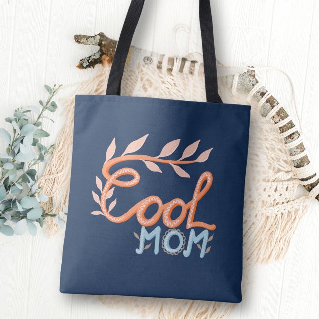Cool Mom Hand Lettering Navy Blue Mother`s Day Tote Bag (Creator Uploaded)