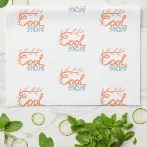 Cool Mom Hand Lettering Pattern Mother`s Day  Kitchen Towel - Cute Cool Mom Hand Lettering Pattern Mother`s Day kitchen towel. Orange and pastel blue handwriting and drawing. 