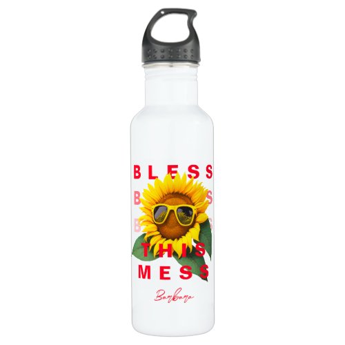 Cool Mom Life Bless This Mess Summer Sunflower Stainless Steel Water Bottle