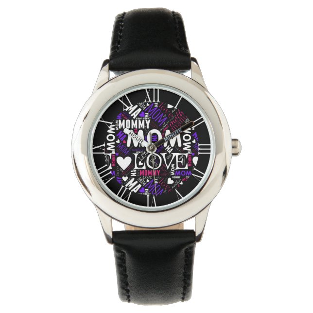 Cool Mom Mother Word Art Typo Cloud Cute Gift Idea Watch (Front)