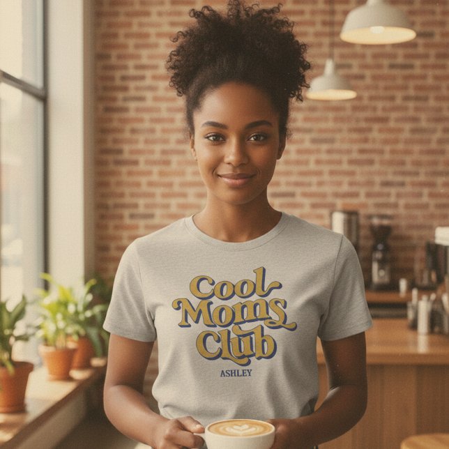 Cool Moms Club Bold Motherhood Blue Yellow Text T-Shirt (Creator Uploaded)