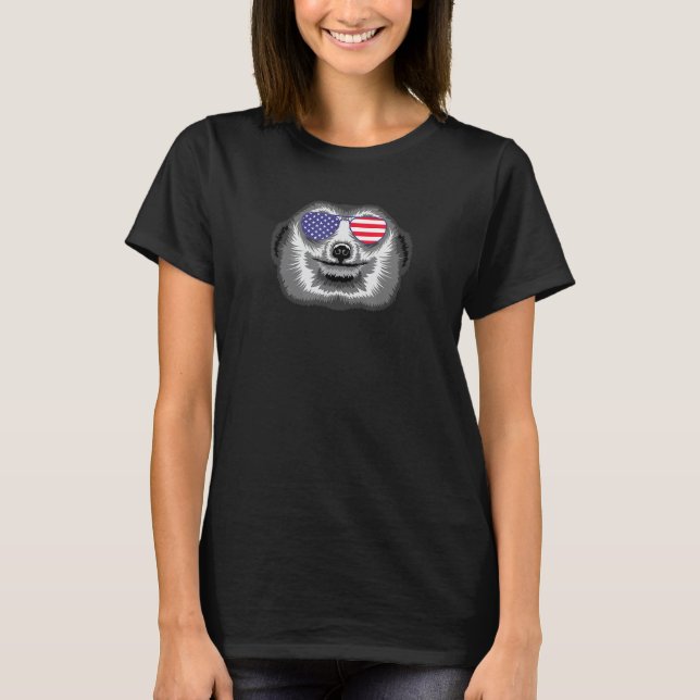 Cool Mongoose Wearing Usa Flag Sunglasses Us Ameri T-Shirt (Front)