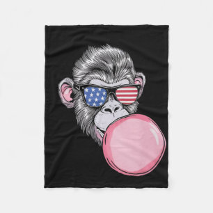 Cool Monkey With American Flag Sungles 4th Of July Fleece Blanket