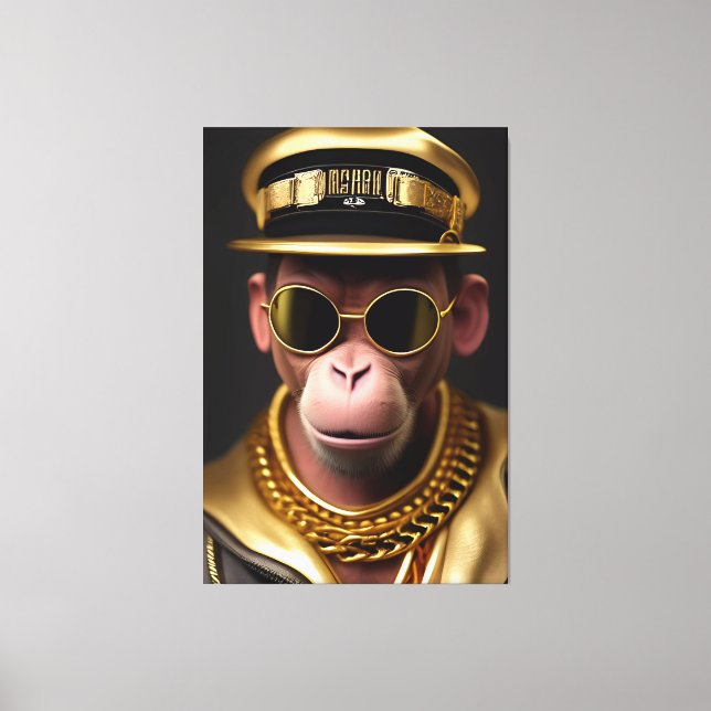 Cool monkey with gold chain and sunglasses canvas print (Front)