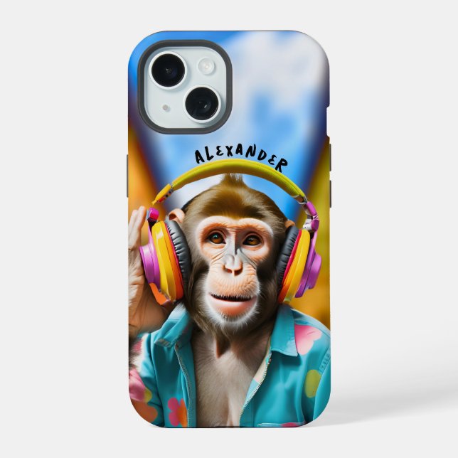 Cool Monkey with Headphones Iphone Case (Back)