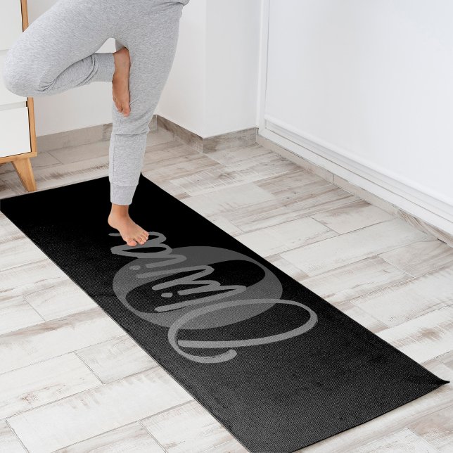 Cool Monochrome Black Gray Modern Script Monogram  Yoga Mat (Creator Uploaded)