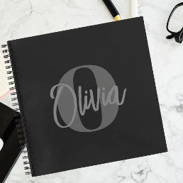 Cool Monochrome Black Trendy Script Monogram Notebook