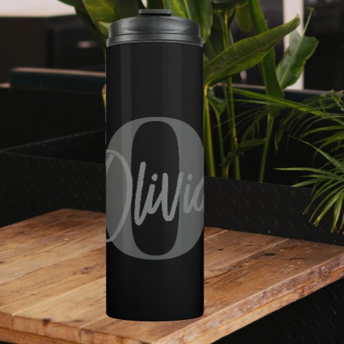 Cool Monochrome Blackout Trendy Script Monogram Thermal Tumbler