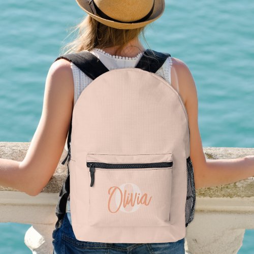 Cool Monochrome Blush Pink Modern Script Monogram Printed Backpack