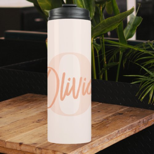 Cool Monochrome Blush Pink Trendy Script Monogram Thermal Tumbler