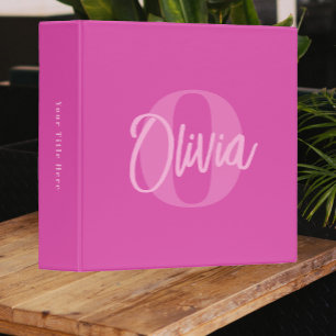 Cool Monochrome Pink Trendy Script Monogram 3 Ring Binder