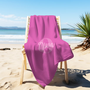 Cool Monochrome Pink Trendy Script Monogram Beach Towel