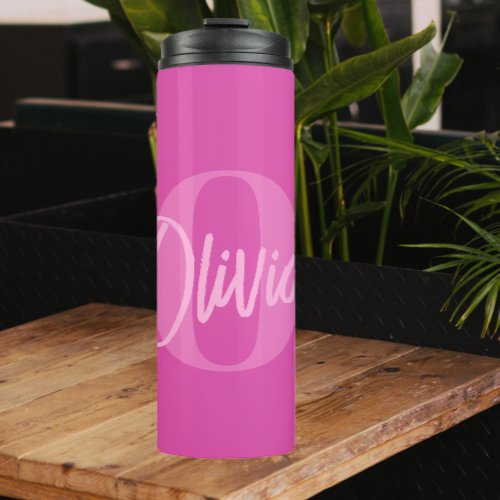 Cool Monochrome Pink Trendy Script Monogram Thermal Tumbler