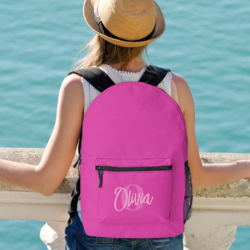 Cool Monochrome Preppy Pink Modern Script Monogram Printed Backpack